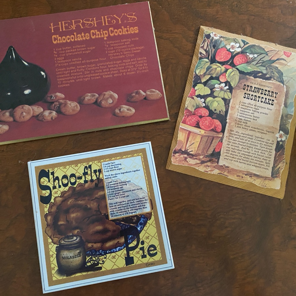 Hersheys, Shoo-Fly Pie, Strawberry Recipe Card Plaques 3 Vintage Kitchen Decor